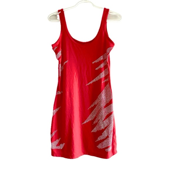 Electric Red Studded Sparkly Mini Dress - Picture 1 of 6